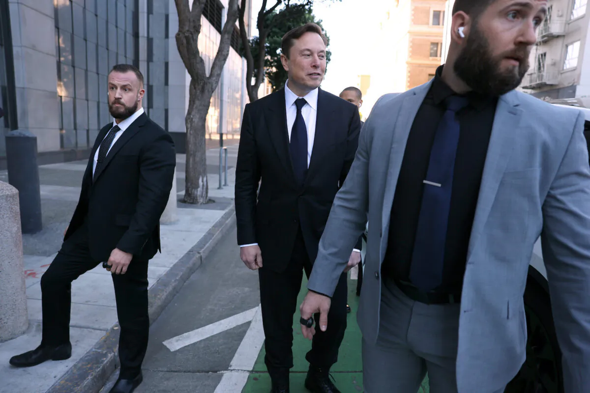 Tesla CEO Elon Musk leaves the Phillip Burton Federal Building in San Francisco, Calif. on Jan. 24, 2023. (Justin Sullivan/Getty Images)