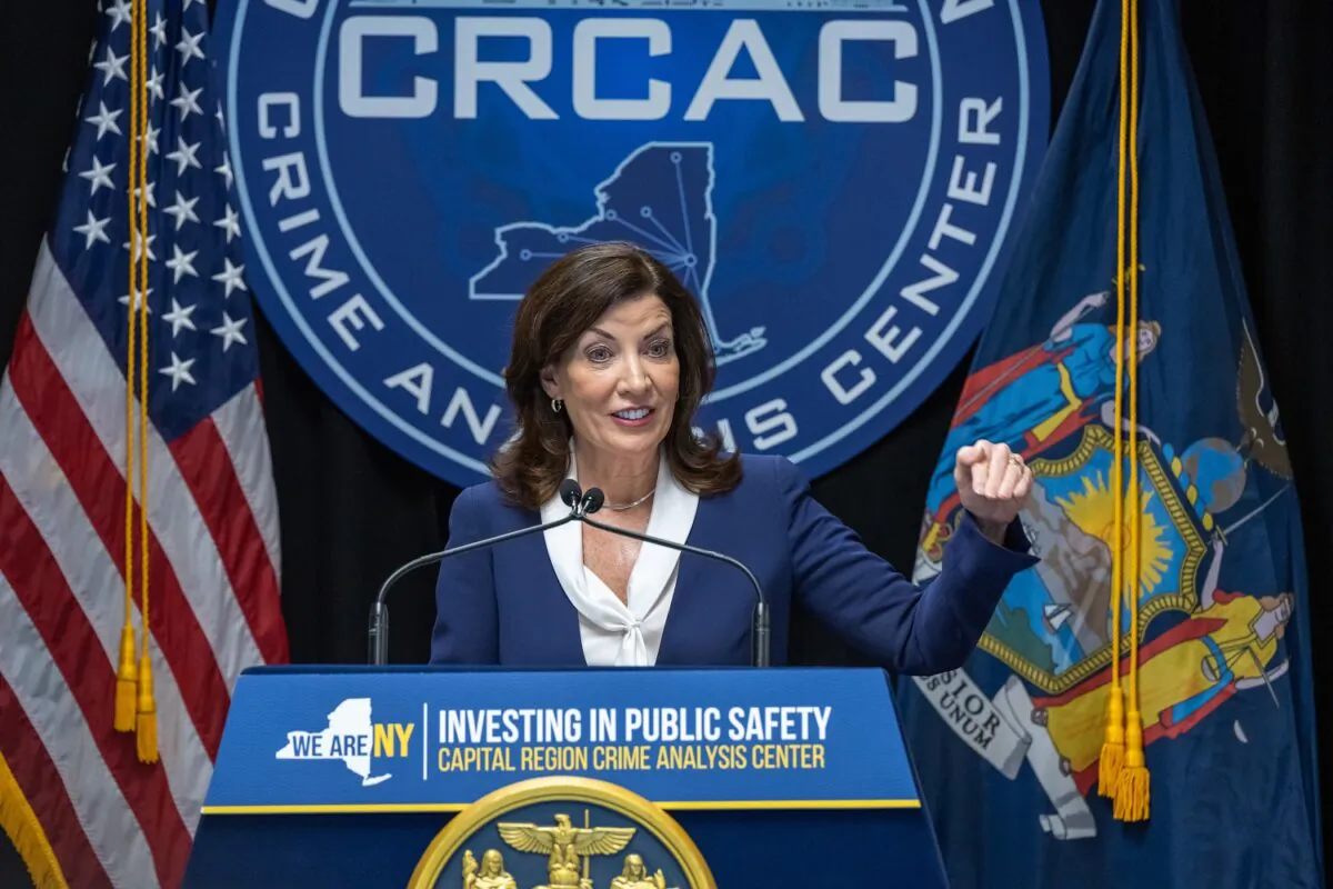 Governor Kathy Hochul announces expansion of the Capital Region Crime Analysis Center and highlights the State of the State proposals to increase funding for local law enforcement agencies in Albany, N.Y. on Jan. 24, 2023. (Darren McGee/Office of Governor Kathy Hochul)