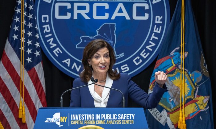 Governor Kathy Hochul announces expansion of the Capital Region Crime Analysis Center and highlights the State of the State proposals to increase funding for local law enforcement agencies in Albany, N.Y. on Jan. 24, 2023. (Darren McGee/Office of Governor Kathy Hochul)