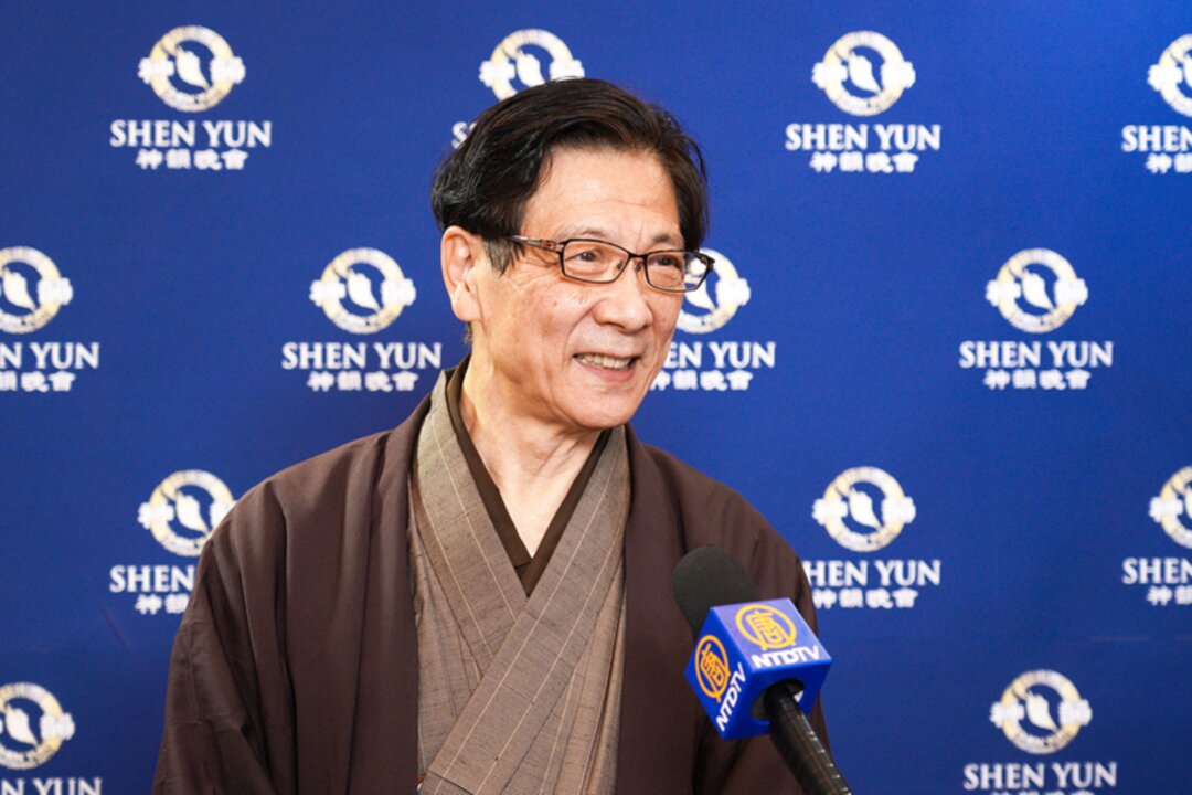 Mr. Sasaki Morio, the president of a furniture and rug trading company, attends Shen Yun Performing Arts at the Shinjuku Bunka Center in Tokyo, Japan, on Jan. 24, 2023. (Annie Gong/The Epoch Times)