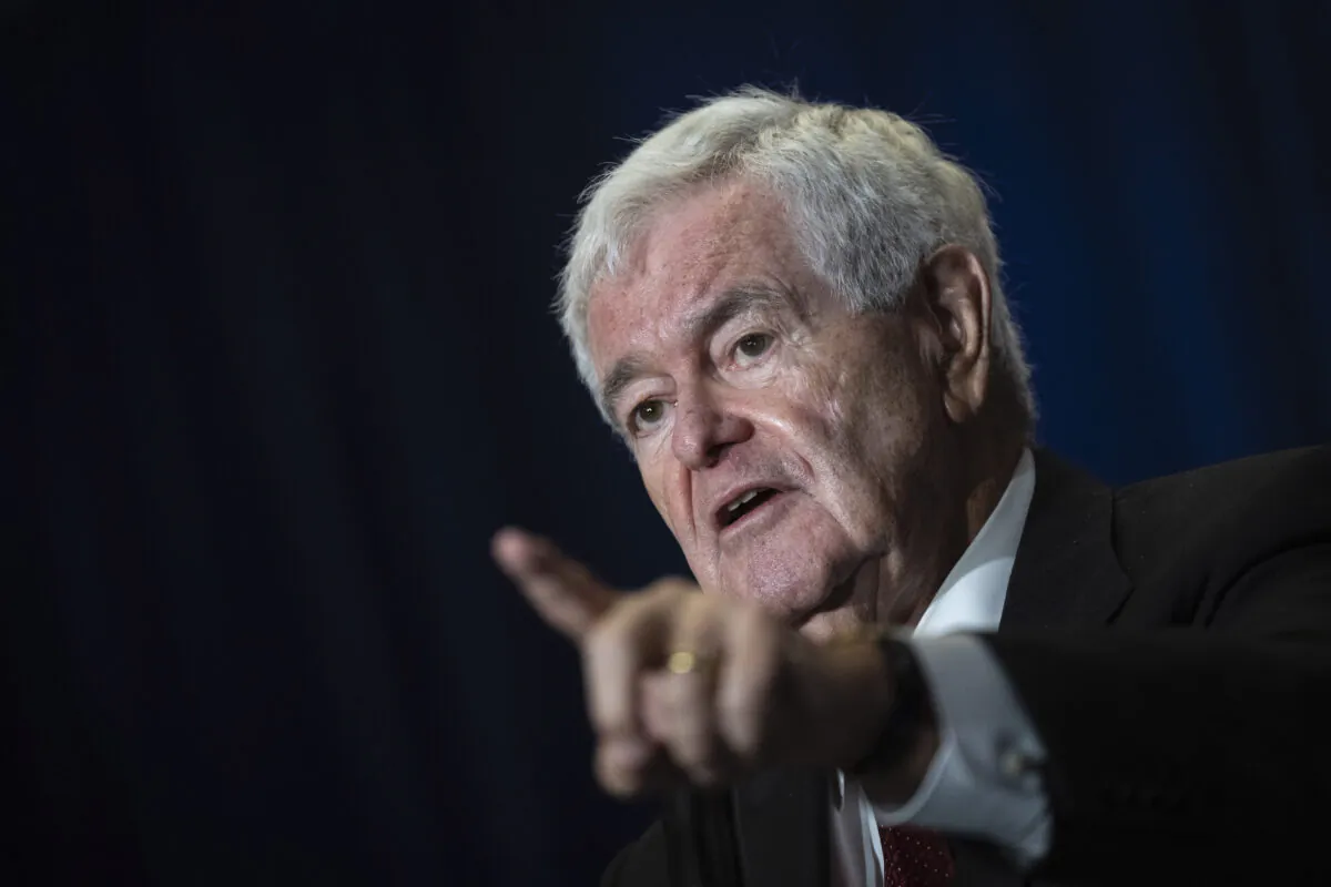 Former Speaker of the House Newt Gingrich speaks during the America First Agenda Summit, at the Marriott Marquis Hotel, in Washington, on July 26, 2022. (Drew Angerer/Getty Images)