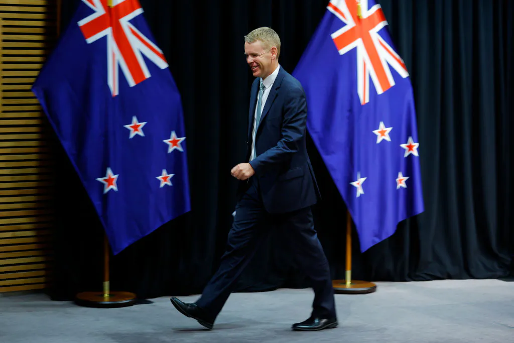 New Zealand Prime Minister Chris Hipkins departs after a post-cabinet press conference at Parliament on January 25, 2023 in Wellington, New Zealand. Chris Hipkins was sworn-in today as the new Prime Minister of New Zealand following the resignation of previous Prime Minister, Jacinda Ardern. (Hagen Hopkins/Getty Images)