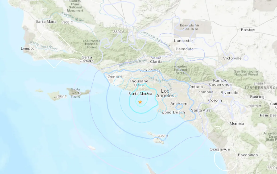 A magnitude-4.2 earthquake struck 10 miles south of Malibu Beach, Calif., at 2 a.m. on Jan. 25, 2023. (Courtesy of the U.S. Geological Survey)