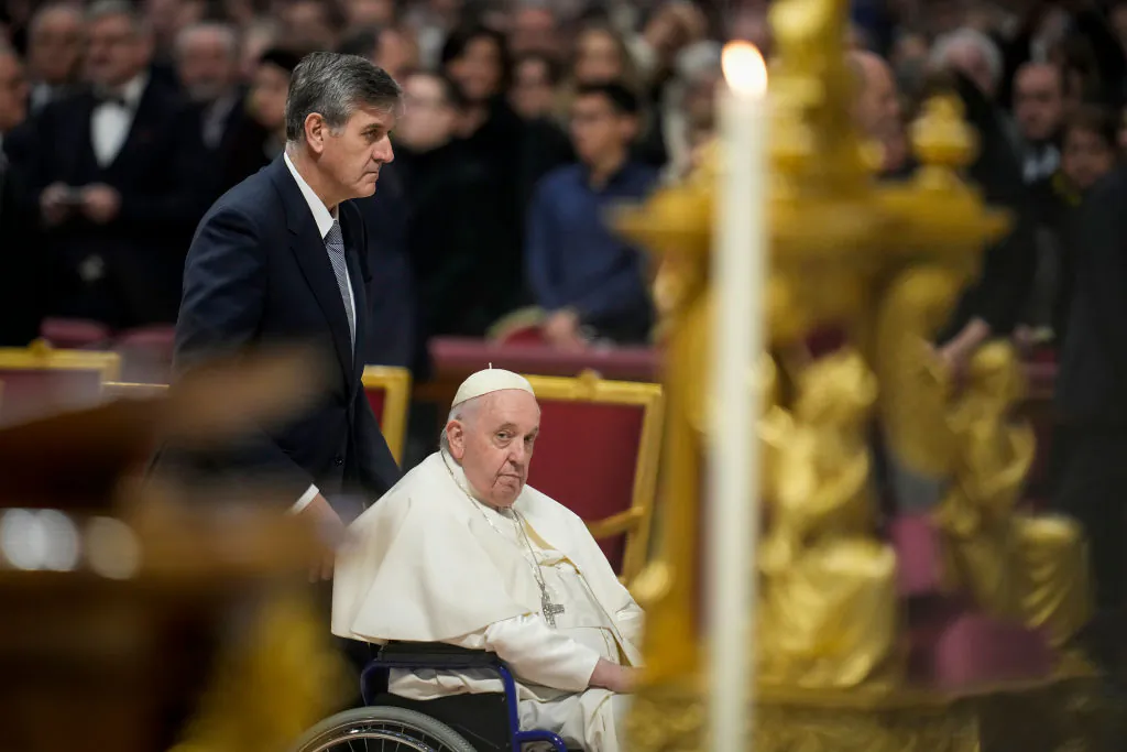 Pope Francis attends a Mass for the feast of the Epiphany at St. Peter's Basilica in Vatican City, Vatican, on Jan. 6, 2023. (Christopher Furlong/Getty Images)