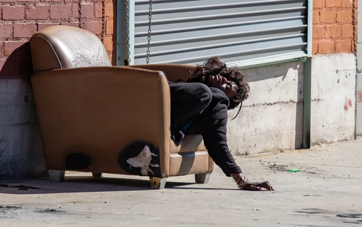 A homeless individual in Los Angeles, Calif., on Jan 27, 2023. (John Fredricks/The Epoch Times)