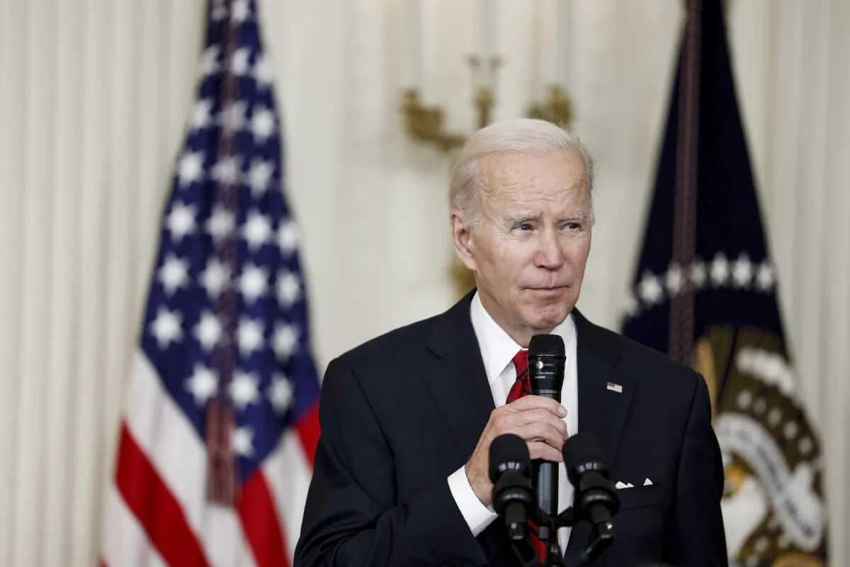 President Joe Biden speaks at a reception celebrating Lunar New Year in the East Room of the White House on Jan. 26, 2023. (Anna Moneymaker/Getty Images)