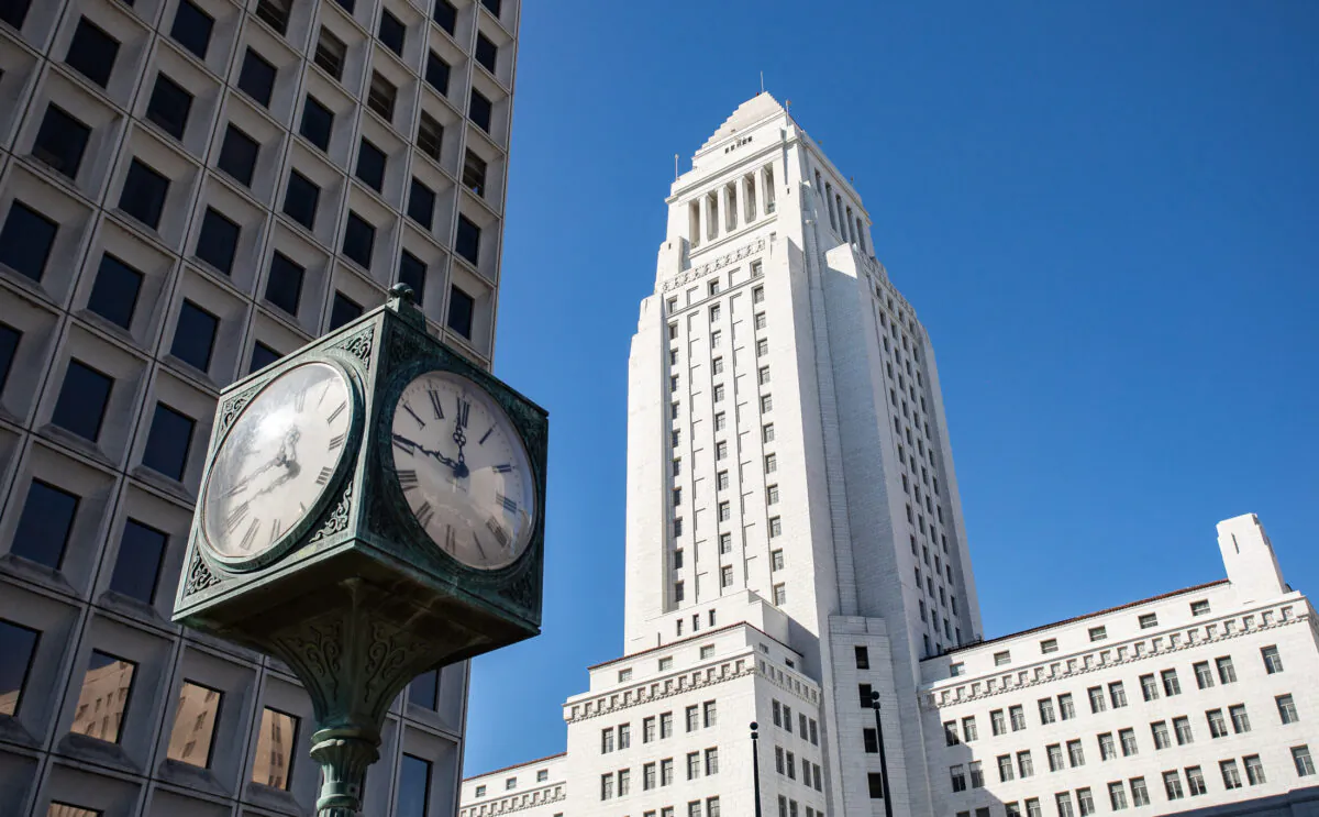City Hall in Los Angeles on Jan. 27, 2023. (John Fredricks/The Epoch Times)