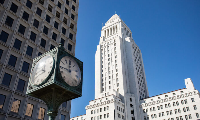 City Hall in Los Angeles on Jan. 27, 2023. (John Fredricks/The Epoch Times)