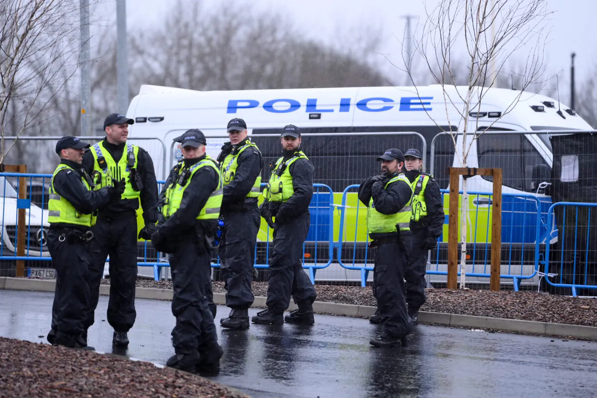 Police officers are seen in Leeds, England, on Feb. 20, 2022. (Laurence Griffiths/Getty Images)