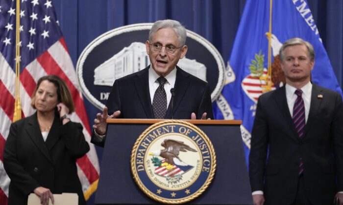 Attorney General Merrick Garland speaks during a news conference at the Department of Justice in Washington on Jan. 27, 2023. (Carolyn Kaster/AP Photo)