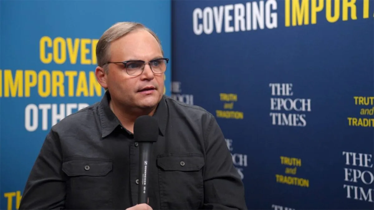 Steve Deace, host of The Steve Deace Show and author of “A Nefarious Plot,” is interviewed on EpochTV’s “Crossroads” program on Dec. 19, 2022. (Screenshot/The Epoch Times)