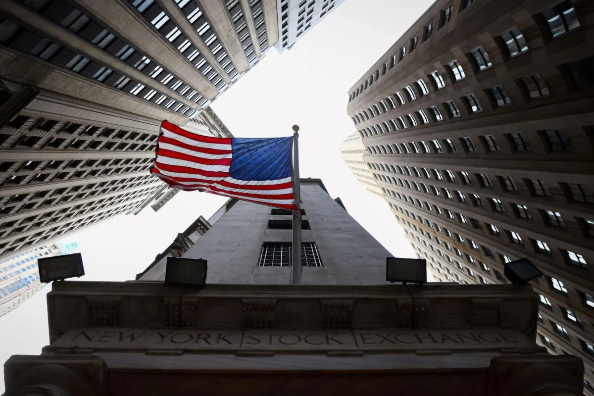 A U.S. flag is seen outside the New York Stock Exchange (NYSE) in New York City on Jan. 26, 2023. (Andrew Kelly/Reuters)