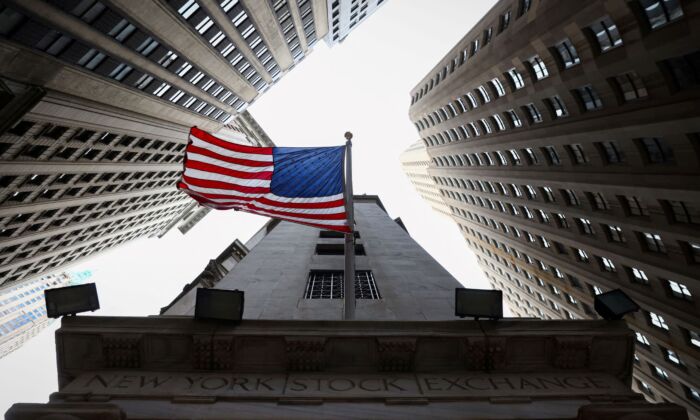 A U.S. flag is seen outside the New York Stock Exchange (NYSE) in New York City on Jan. 26, 2023. (Andrew Kelly/Reuters)