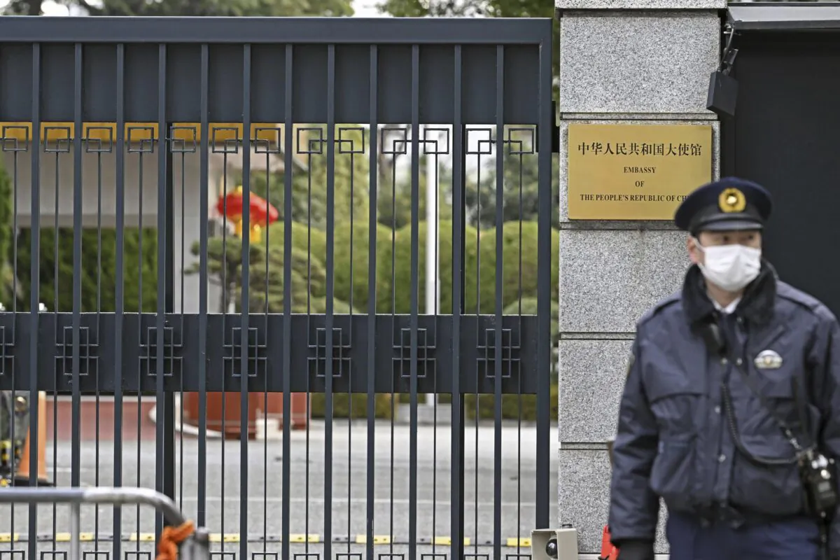 The Chinese Embassy in Tokyo on Jan. 11, 2023. (Kazushi Kurihara/Kyodo News via AP)