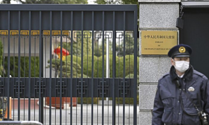 The Chinese Embassy in Tokyo on Jan. 11, 2023. (Kazushi Kurihara/Kyodo News via AP)