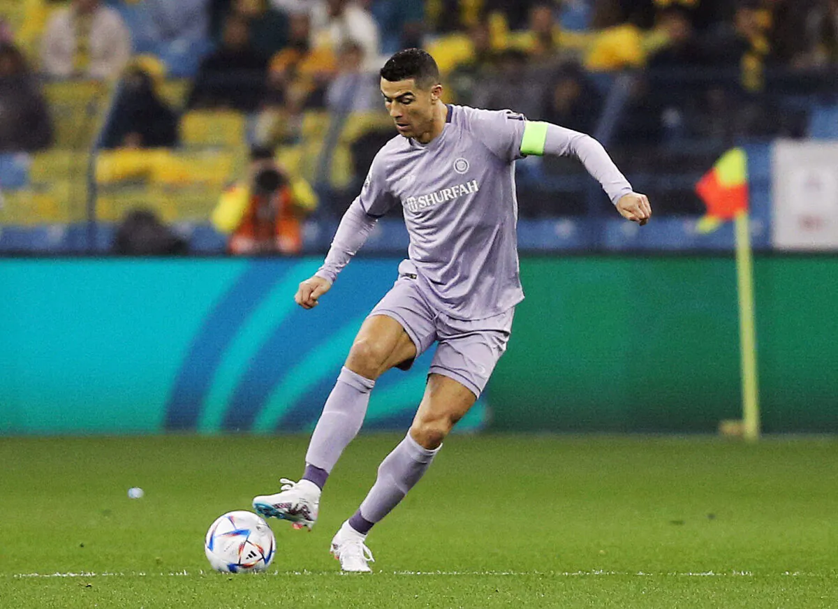 Al Nassr's Cristiano Ronaldo in action during the Saudi Super Cup semifinal match between Al Ittihad and Al Nassr at King Fahd International Stadium in Riyadh, Saudi Arabia, on Jan. 26, 2023. (Ahmed Yosri/Reuters)