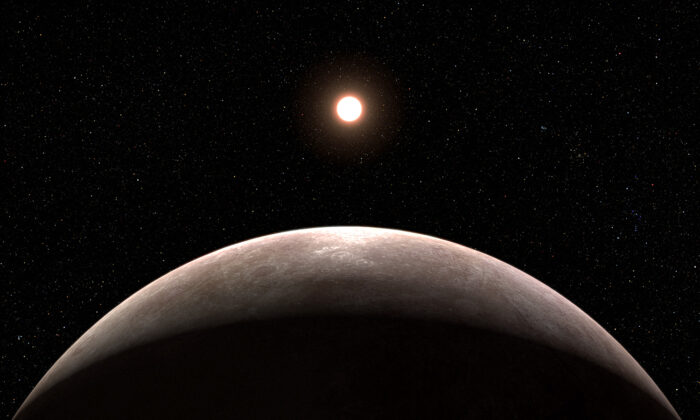 An illustration shows exoplanet LHS 475 b and its star. (NASA/ESA/CSA)