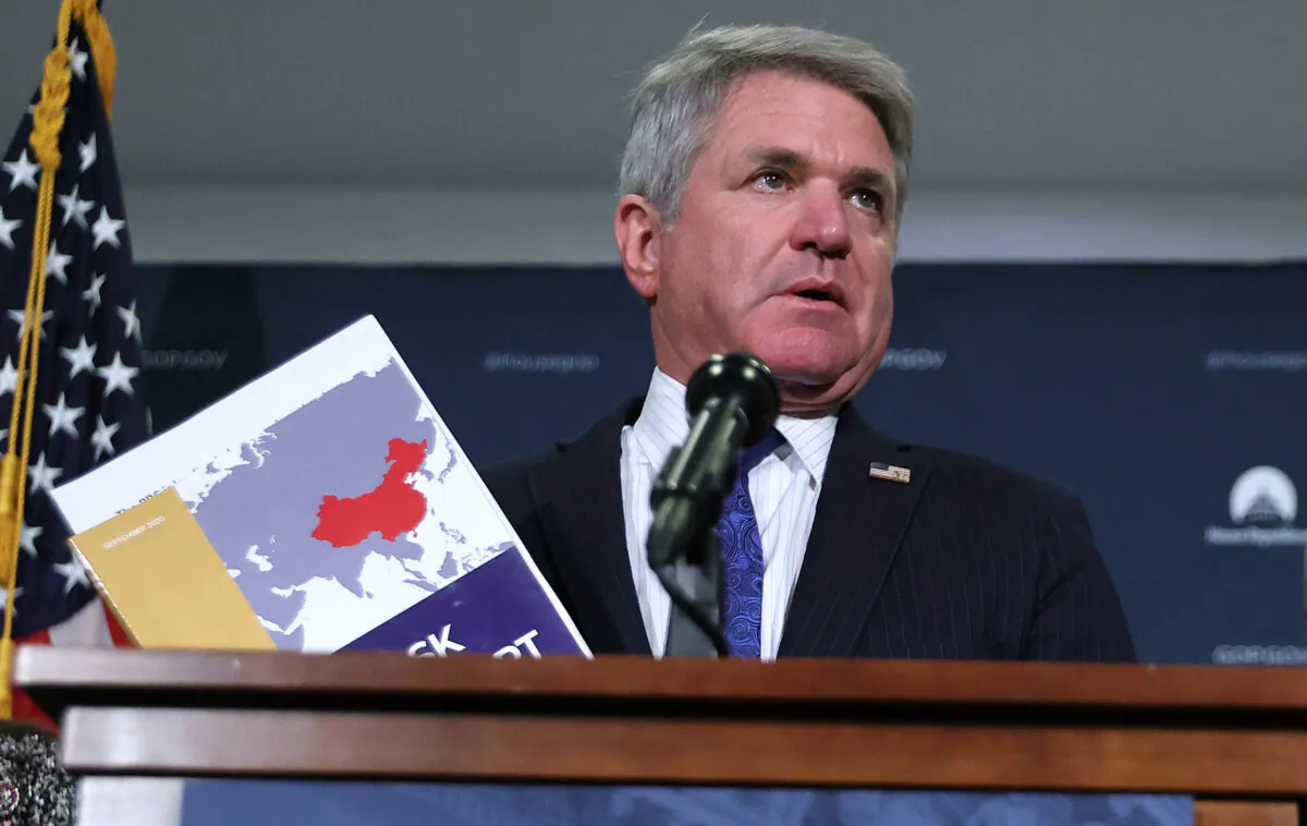 Rep. Mike McCaul (R-Texas) talks about China during a news conference at the U.S. Capitol Visitors Center in Washington on Oct. 20, 2021. (Chip Somodevilla/Getty Images)