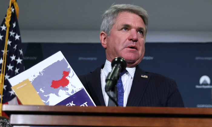 Rep. Mike McCaul (R-Texas) talks about China during a news conference at the U.S. Capitol Visitors Center in Washington on Oct. 20, 2021. (Chip Somodevilla/Getty Images)