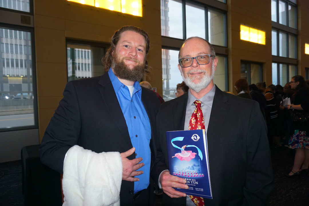 Ian McCloud and his father, George McCloud, attended Shen Yun Performing Arts at the Cannon Center for the Performing Arts, on Jan. 28, 2023. (Yeawen Hung/The Epoch Times)