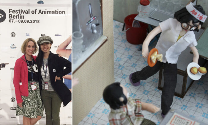 Friendly Liu (right), a Hong Kong immigrant to Germany, won the Best Animated Feature Award at the 2018 Festival of Animation Berlin, Germany. On the right is a still from the animation entitled ‘Hong Kong Let's Fight Together.’ (Photos courtesy of Friendly Liu)