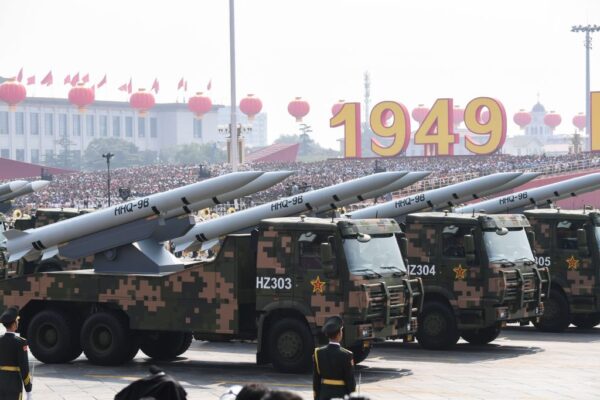 Military vehicles carrying HHQ-9B surface-to-air missiles participate in a military parade at Tiananmen Square in Beijing on Oct. 1, 2019, to mark the 70th anniversary of the founding of the Peoples Republic of China. (Greg Baker/AFP via Getty Images)