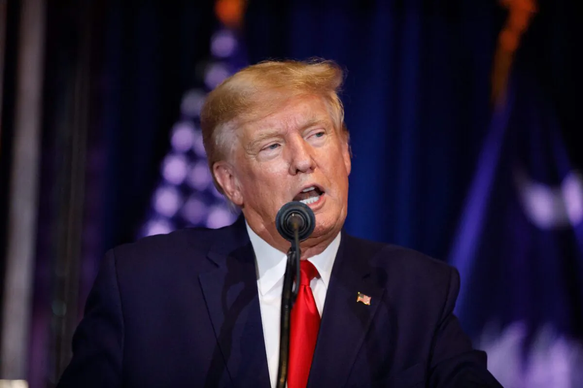 Former President Donald Trump addresses the crowd during a 2024 election campaign event in Columbia, S.C., on Jan. 28, 2023. (Logan Cyrus/AFP via Getty Images)