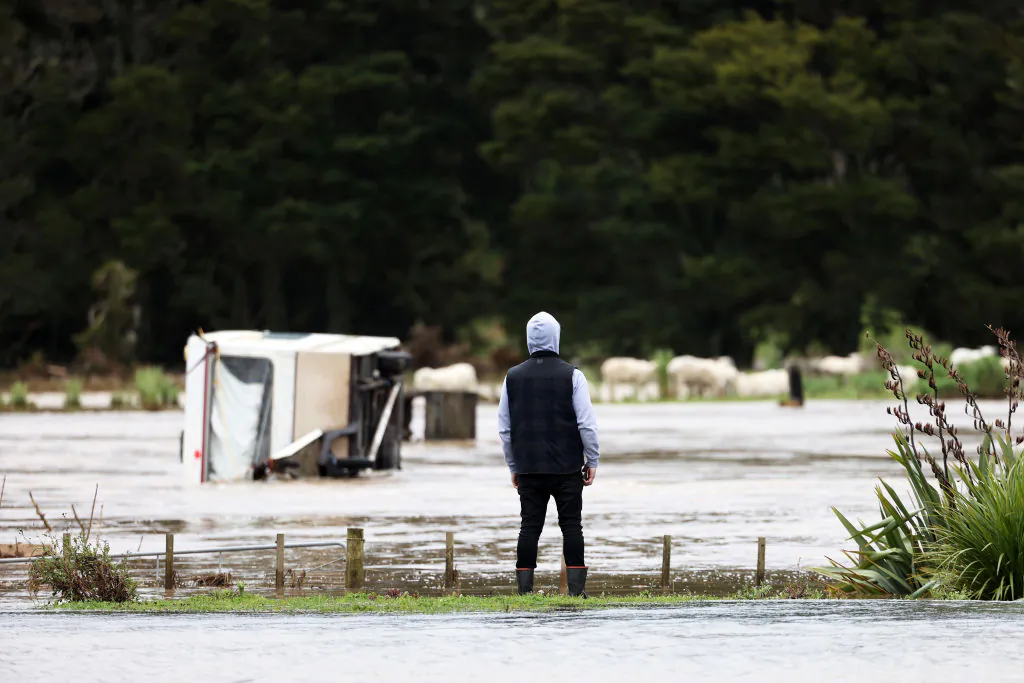 A vehicle is submerged in flooding at Kumeu as heavy rain causes extensive flooding and destruction in Auckland, New Zealand, on Aug. 31, 2021. (Fiona Goodall/Getty Images)