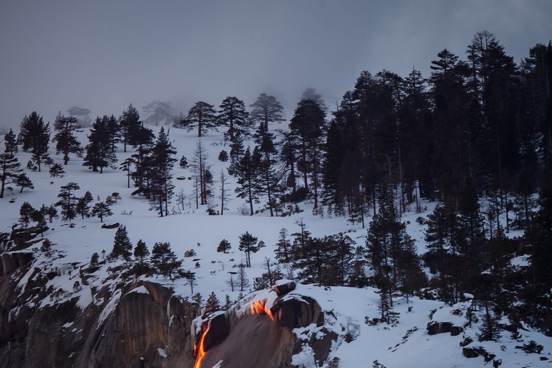 If the conditions are just right, Horsetail Fall in California's Yosemite National Park lights up from the setting sun, making it appear as though the water is on fire. (David Pruter/Dreamstime/TNS)