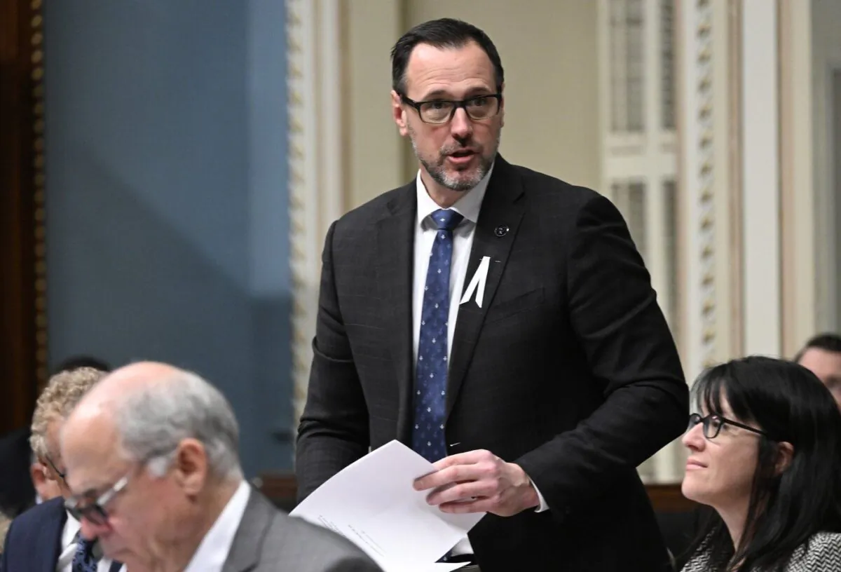 Quebec Secularism Minister Jean-François Roberge tables legislation at the legislature in Quebec City, Dec. 6, 2022. (The Canadian Press/Jacques Boissinot)
