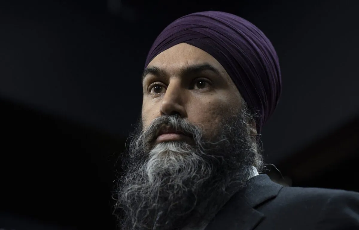 New Democratic Party leader Jagmeet Singh listens to a question during an availability on Parliament Hill, Jan. 19, 2023 in Ottawa. (The Canadian Press/Adrian Wyld)
