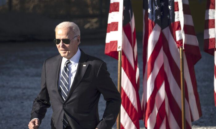 President Joe Biden arrives to speak at the Baltimore and Potomac Tunnel North Portal in Baltimore, Maryland, on Jan. 30, 2023. (Drew Angerer/Getty Images)