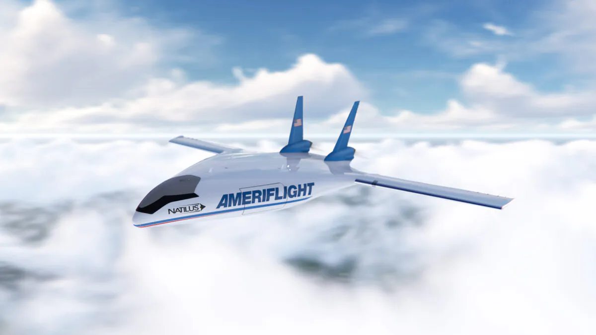 Texas-based cargo airline Ameriflight on Jan. 26, 2023, announced its deal with Natilus to purchase 20 autonomous Kona N3.8T airliners. (Courtesy of Natilus)