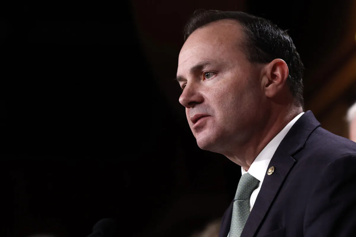 Sen. Mike Lee (R-Utah) speaks during a news conference at the Capitol Building in Washington on Jan. 25, 2023. (Anna Moneymaker/Getty Images)