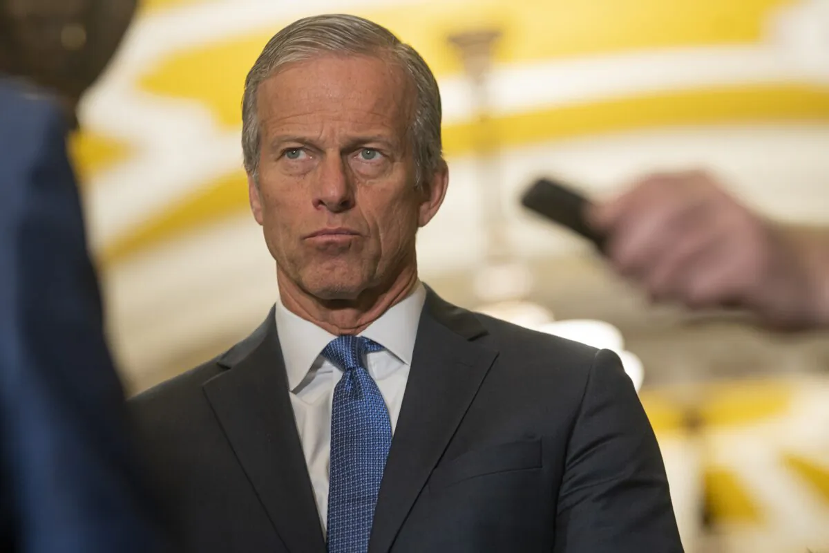 Sen. John Thune (R-S.D.) speaks to the media during the weekly Senate Republican Leadership press conference at the U.S. Capitol in Washington on Dec. 13, 2022. (Nathan Howard/Getty Images)