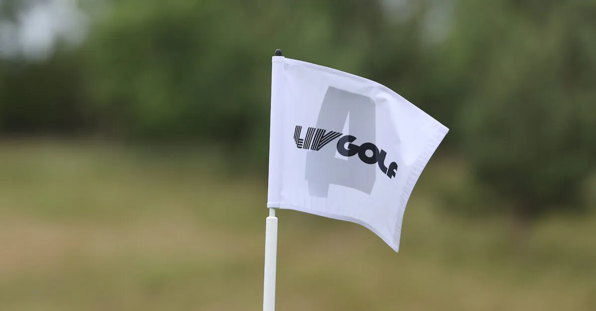 View of a pin flag during day one of the LIV Golf Invitational at The Centurion Club in St Albans, England, on June 9, 2022. (Matthew Lewis/Getty Images)