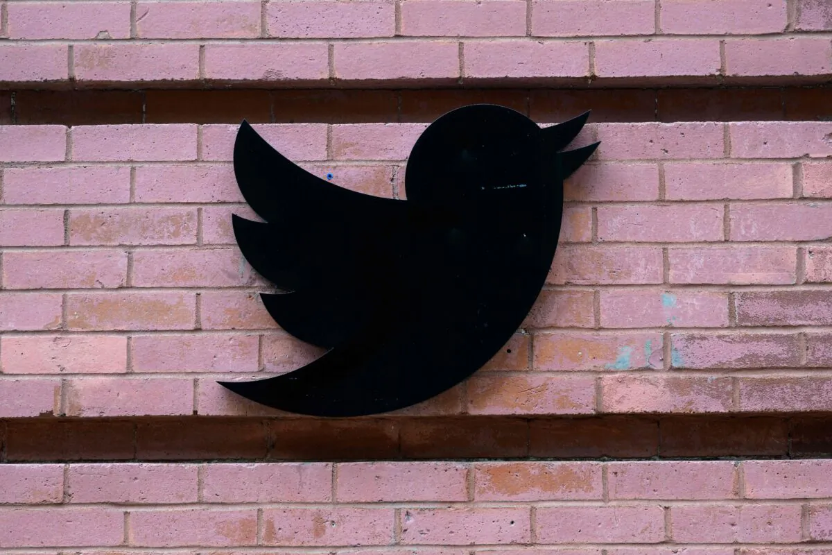 The Twitter logo at their offices in New York on Jan. 12, 2023. (Angela Weiss/AFP via Getty Images)