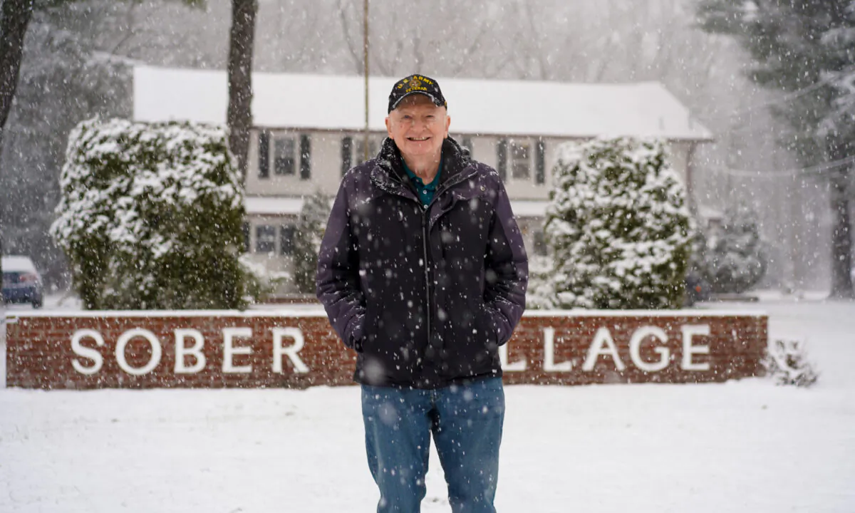 Robert Sullivan stands in front of Sober Village in the Town of Deerpark, New York, on Jan. 25, 2023. (Cara Ding/The Epoch Times)
