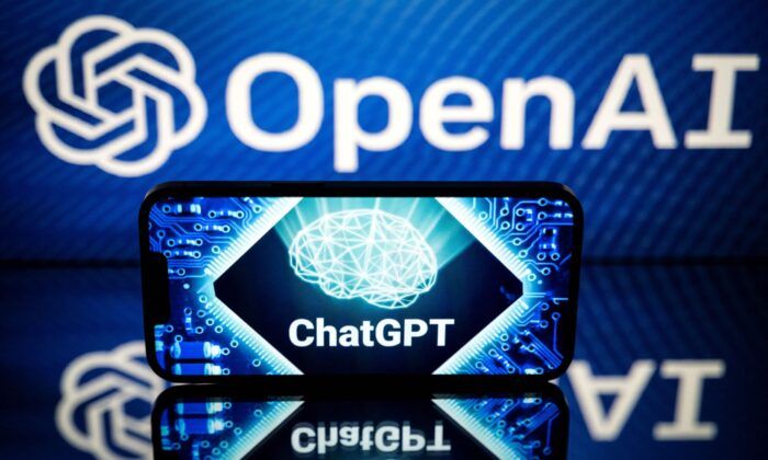 Screens displaying the logos of OpenAI and ChatGPT in Toulouse, southwestern France,   on Jan. 23, 2023. (Lionel Bonaventure/AFP via Getty Images)