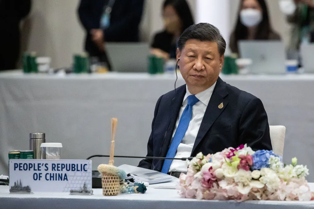 Xi Jinping, general secretary of the Chinese Communist Party, sits in on the APEC Economic Leaders handoff ceremony in Bangkok, Thailand, on Nov. 19, 2022. (Photo by Lauren DeCicca/Getty Images)