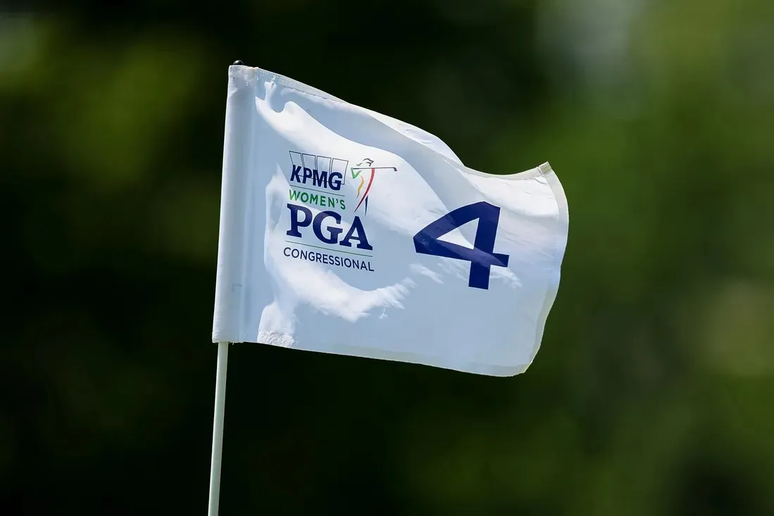 The flag on the fourth green during the final round of the KPMG Women's PGA Championship golf tournament at Congressional Country Club in Bethesda, Md., on Jun 26, 2022. (Scott Taetsch/USA TODAY Sports via Field Level Media)