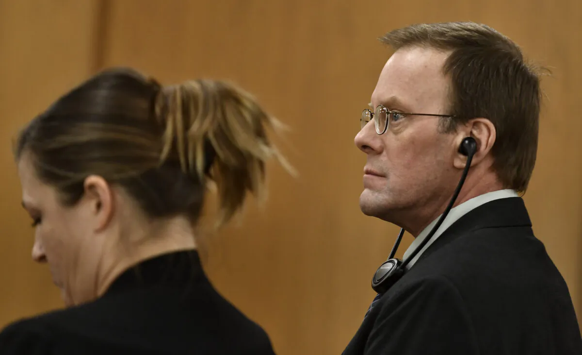 Mark Jensen watches as the judge polls the jury regarding his guilty verdict in his trial at the Kenosha County Courthouse in Kenosha, Wis., on Feb. 1, 2023. (Sean Krajacic/The Kenosha News via AP, Pool)