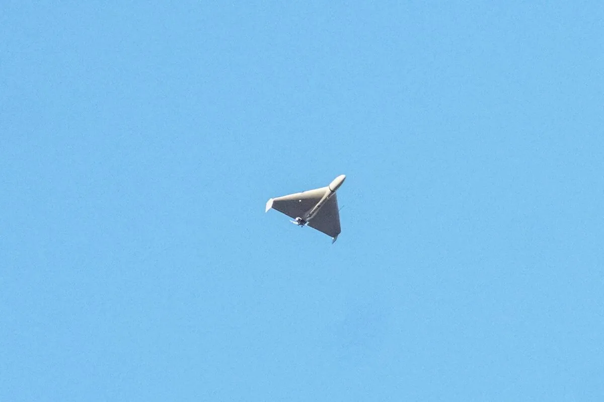 A Russian attack drone in the skies over Kyiv on Oct. 17, 2022. (Roman Petushkov/Reuters)