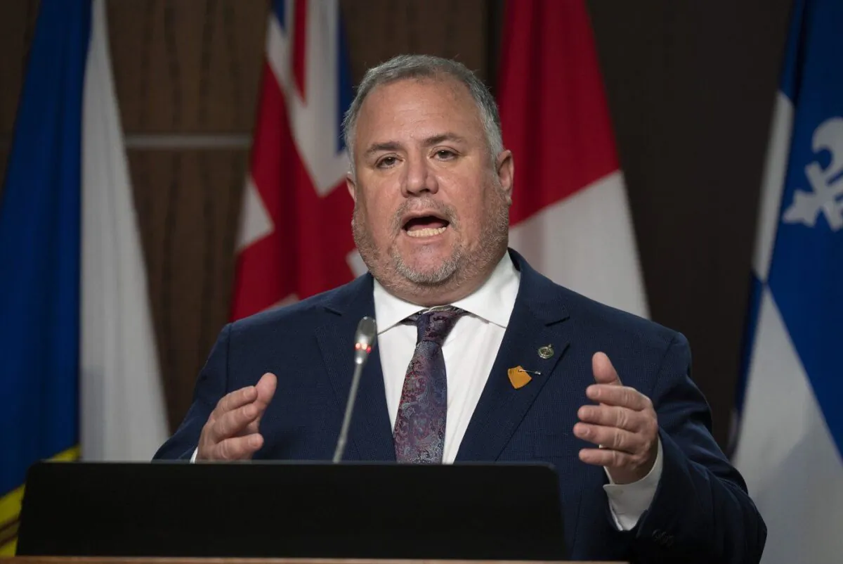 New Democrat MP Gord Johns is bringing forward a motion to the committee to expand the scope of the study. Johns speaks during a news conference, Oct. 5, 2022 in Ottawa. (The Canadian Press/Adrian Wyld)
