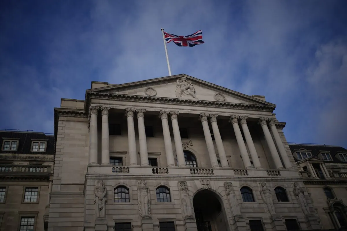 A view of the Bank of England in London, on Feb. 2, 2023. (Yui Mok/PA Media)