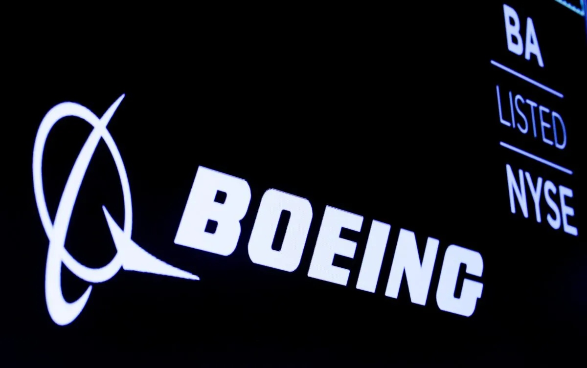 The Boeing logo on a screen, at the New York Stock Exchange (NYSE) on Aug. 7, 2019. (Brendan McDermid/Reuters)