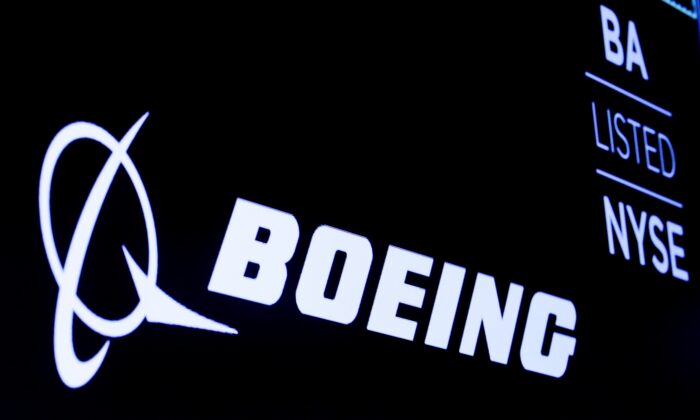 The Boeing logo on a screen, at the New York Stock Exchange (NYSE) on Aug. 7, 2019. (Brendan McDermid/Reuters)