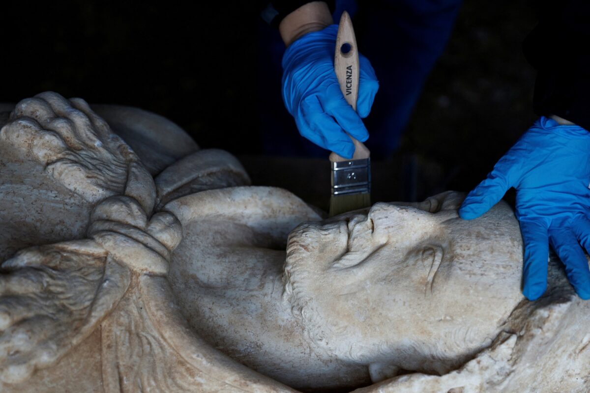 NextImg:Roman Sewer Works Reveal Statue of Emperor Posing as Hercules