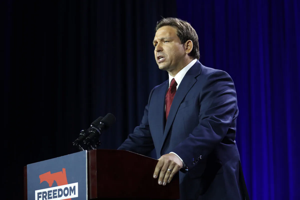 Florida Gov. Ron DeSantis speaks after defeating Democratic gubernatorial candidate Rep. Charlie Crist in Tampa, Fla, on Nov. 8, 2022. (Octavio Jones/Getty Images)