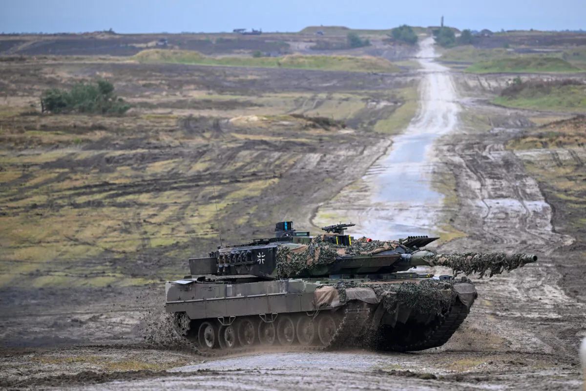 A Leopard 2 A6 main battle tank in Augustdorf, Germany, on Feb. 1, 2023. Germany will supply the armed forces of Ukraine with Leopard 2 tanks and has begun training Ukrainian tank crews. (Sascha Schuermann/Getty Images)